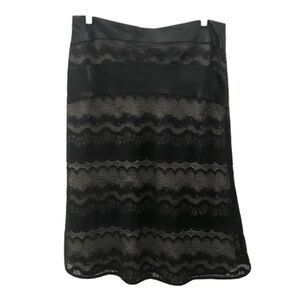 Tibi Black Sheer Lace Midi Skirt